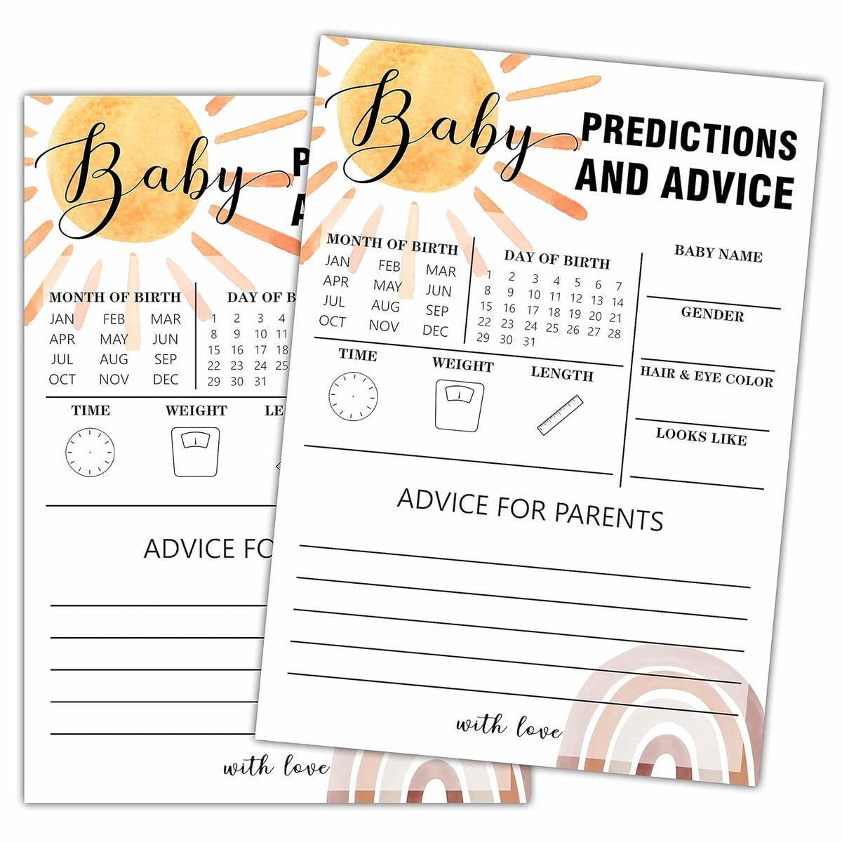 Boho Rainbow Predictions And Advice Baby Shower Games, 25 Sunshine Gender Neutral Cards, Gender Reveal Party Game Set For Women, Men-A31