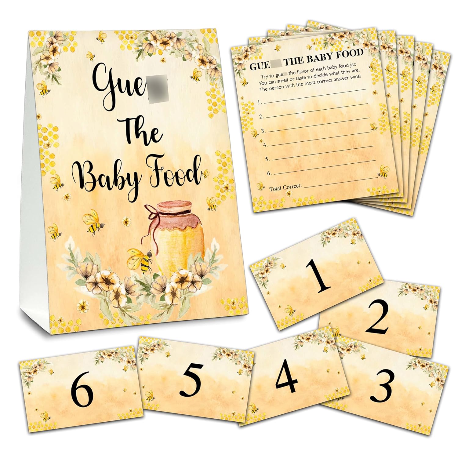 Find The Baby Food Party Games, Honey Bee Baby Shower Game Set (1 Standing Sign + 20 Answer Cards + 6 Number Cards), Sunflowers Name The Baby Food Game, Baby Shower Favors Decorations(09)