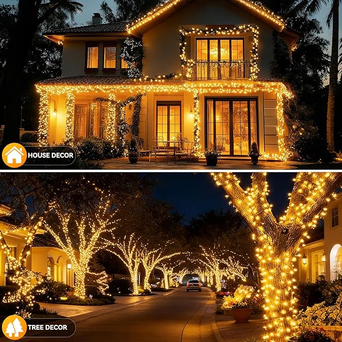 2 Pack Solar Fairy String Lights 66FT 200 LED Warm White Outdoor Waterproof Twinkle Lights with 8 Lighting Modes for Patio Garden Yard Wedding Party Tree Decor
