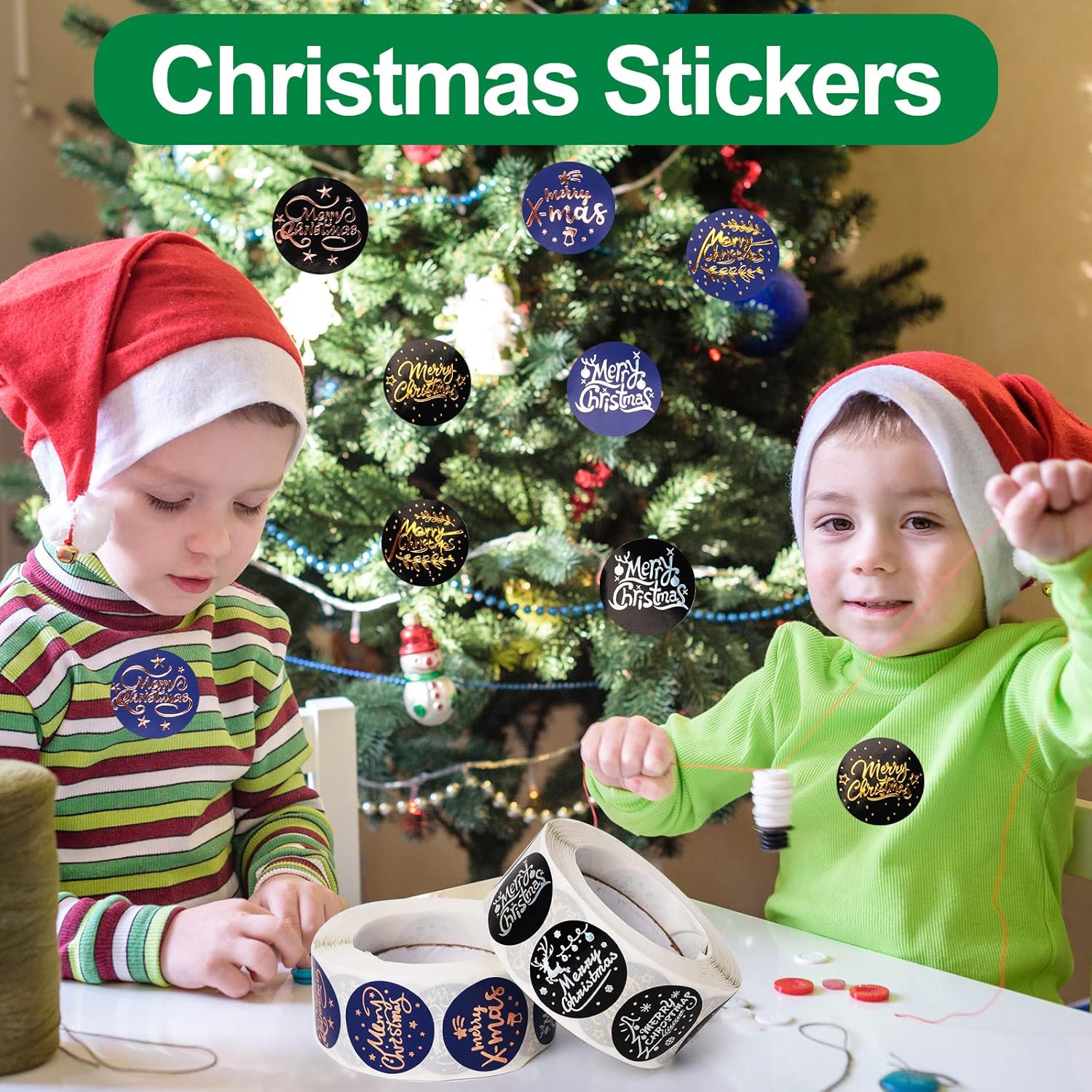 1000 Pieces Christmas Stickers,Round Seal Label Stickers For Cards Gift Envelopes Boxes Party Decoration (1'' And 2 Rolls)