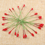 100Pcs Artificial Round Flower Stamens Red Double Sided Holly Berries On Wire Wrapped Craft Diy