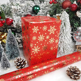 Mini Short Small Christmas Wrapping Paper Roll (17 Inches X 32.8 Feet) - Gold Foil Snowflakes On Red