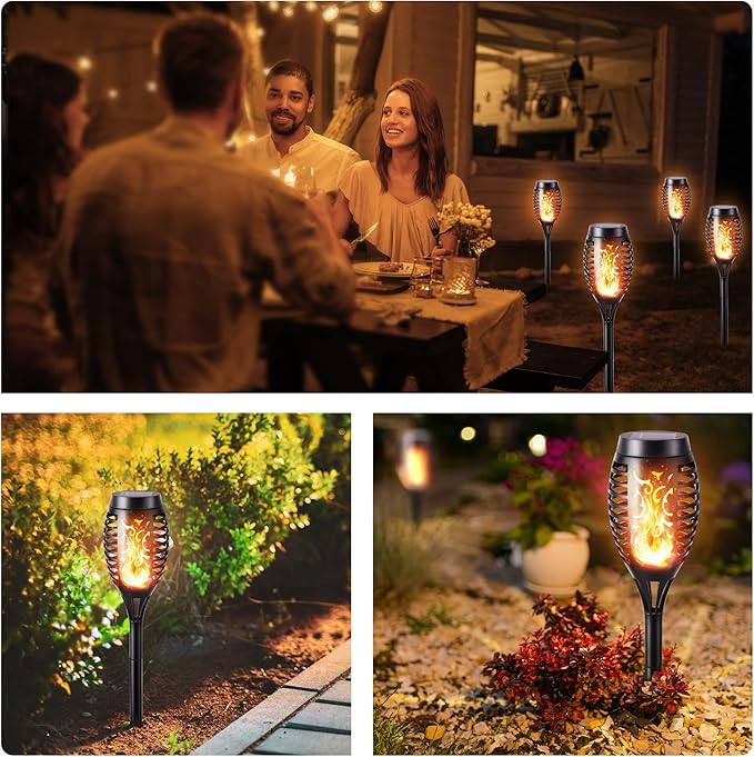 6 Pack Solar Torch Flame Lights Waterproof Flickering Flame Patio Garden Yard Decor