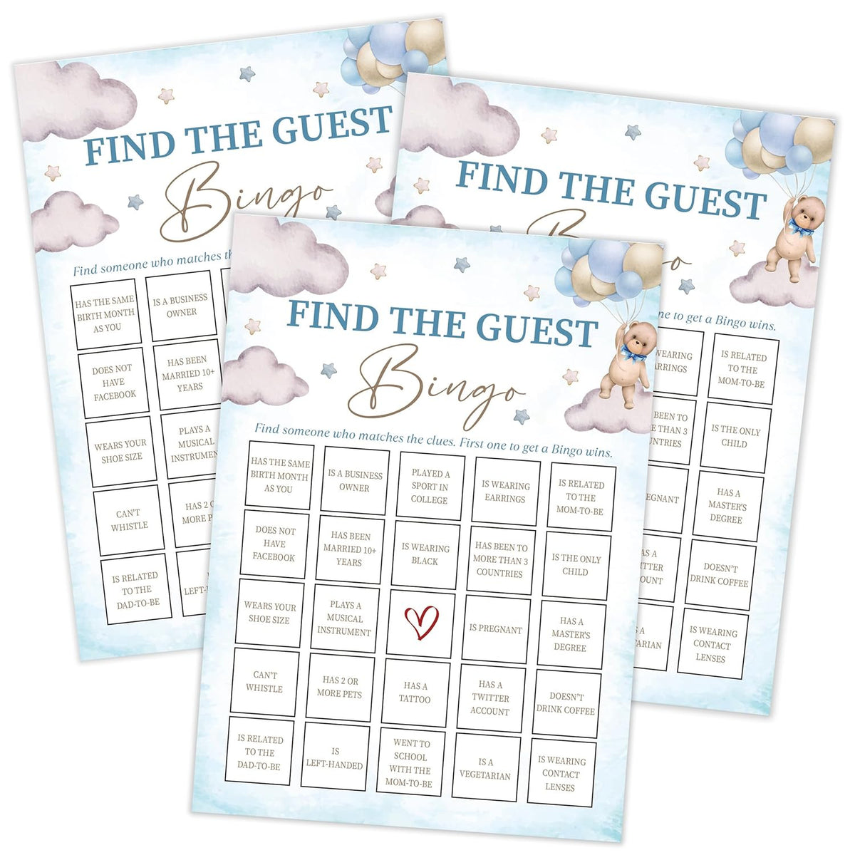Bear Balloon Find The Guest Bingo, Baby Shower Game - Pack Of 30 Cards, Gender Neutral - Fun Baby Activity - Fa43