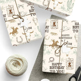 6 Sheets Happy Birthday Wrapping Paper - Not Roll - Western Cowboy Gift Wrap Paper Folded Flat For Wild West Rodeo Birthday Diy Crafts, 19.7 X 27.6 Inch