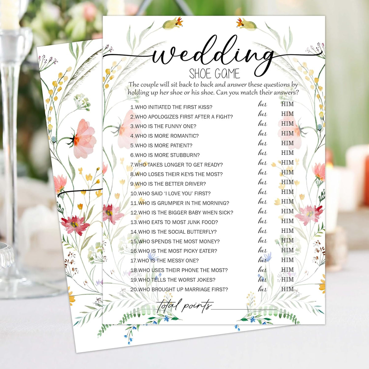 Wildflowers Bridal Shower Games, Floral Wedding Shoe Game, 25 Elegant Wedding Activity For Bachelorette Engagement Party Supplies Favors - C01