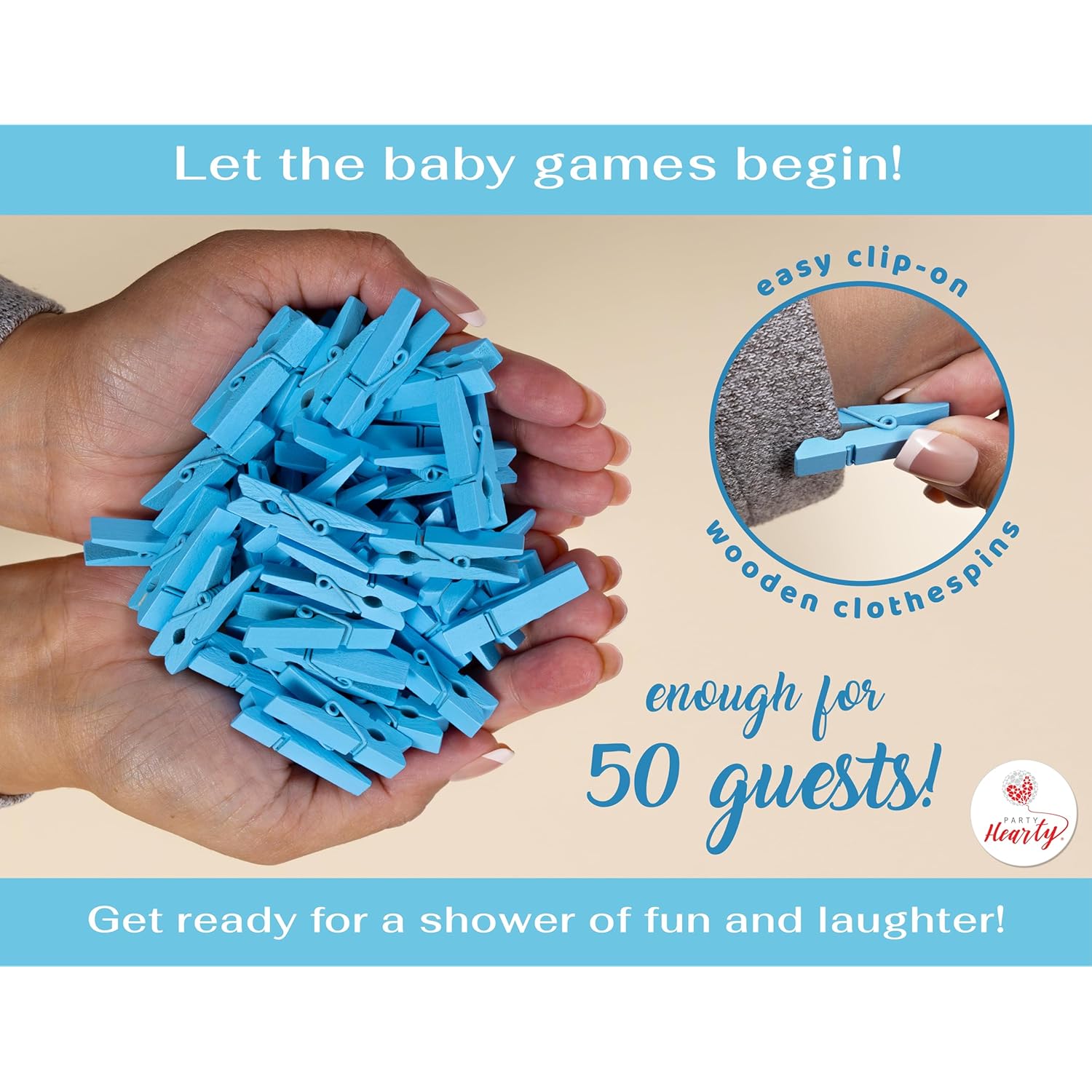 Baby Shower Games For Boy, Don'T Say Baby Game,1 Sign And 50 Mini Blue Clothespins, Shower Game Ideas