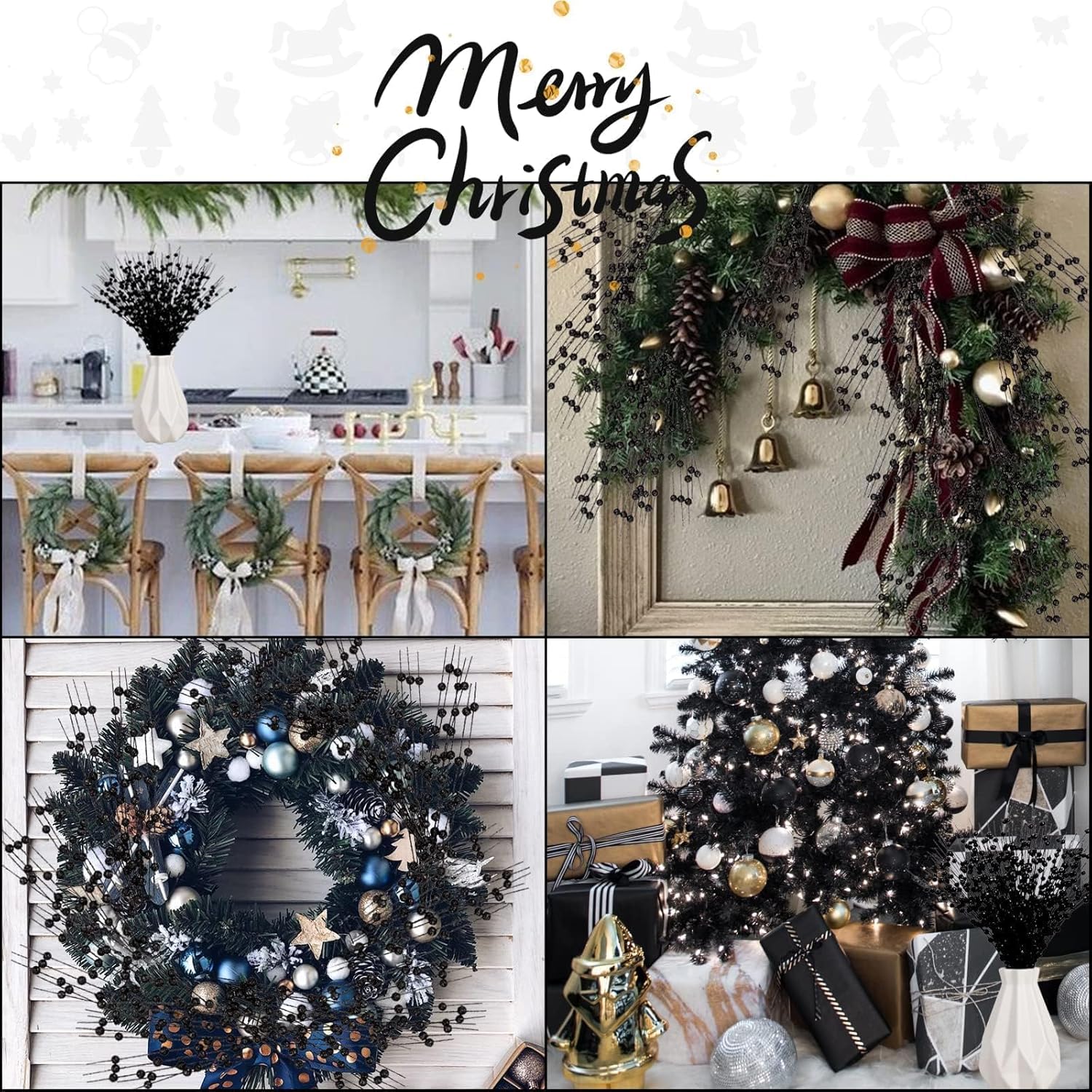 12 Pcs Artificial Glitter Berry, Black Glitter Picks Artificial Berries Stems For Christmas Ornaments Fake Stem Decorative Sticks For Vases Tall Diy Wreath Halloween Decor