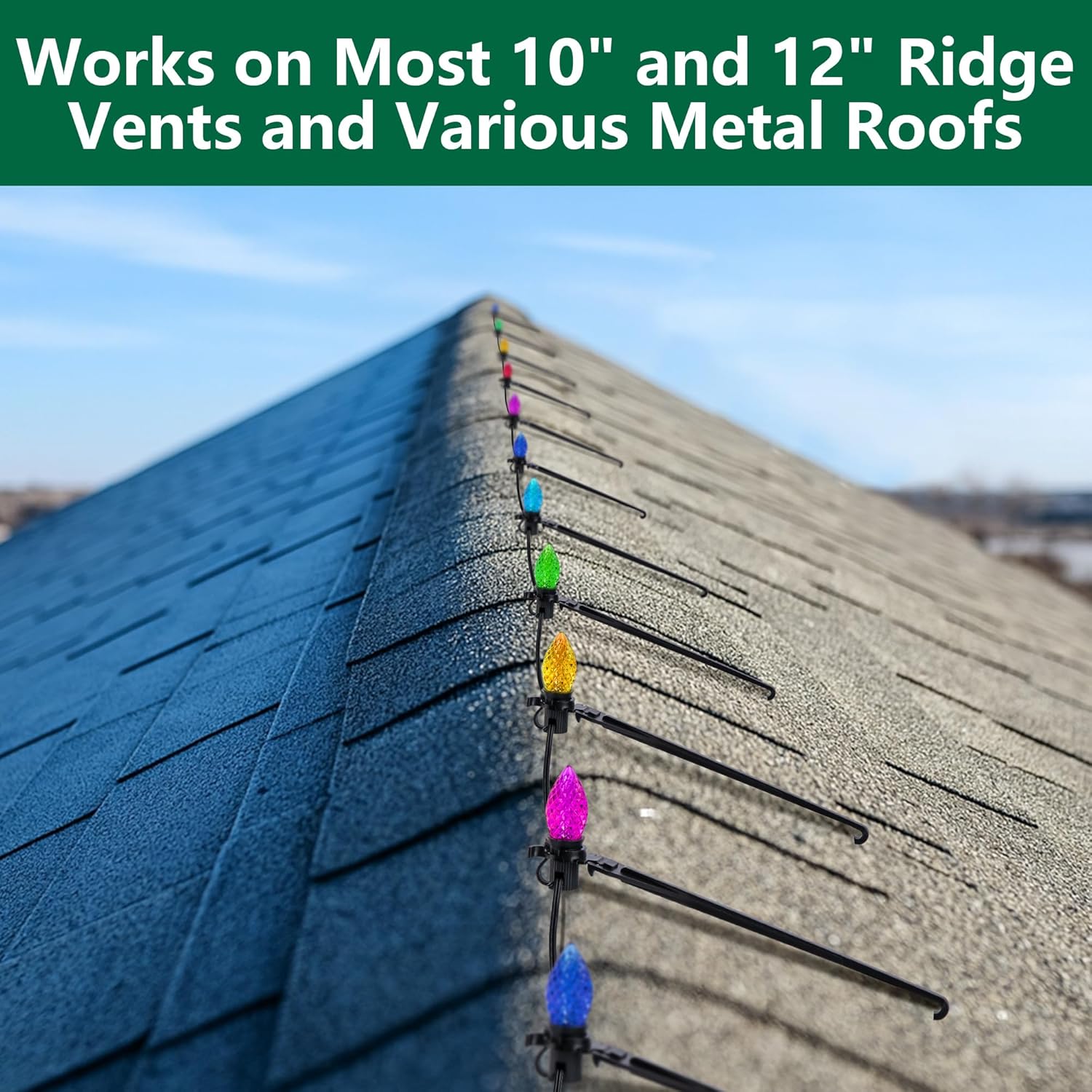 100 Pcs Adjustable Roof Ridge Light Clips, Christmas Light Ridge Hooks For C7 C9 Mini Lights, Universal Christmas Light Roof Clips For Outdoor Ridgeline Hanging String Light
