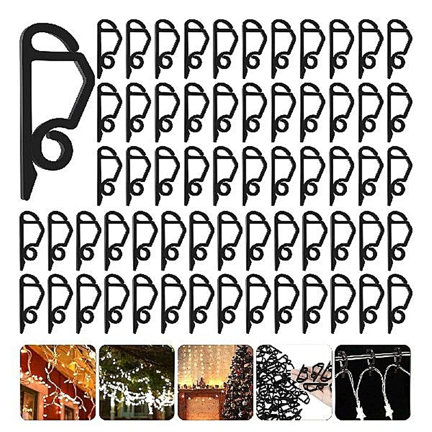 120 Pcs Christmas Light Clips Outside Gutter Hooks - Plastic Holiday Gutter Light Weatherproof Hooks For Halloween Christmas Roof Tree Hanging Outdoor Decoration String Lights (Black)