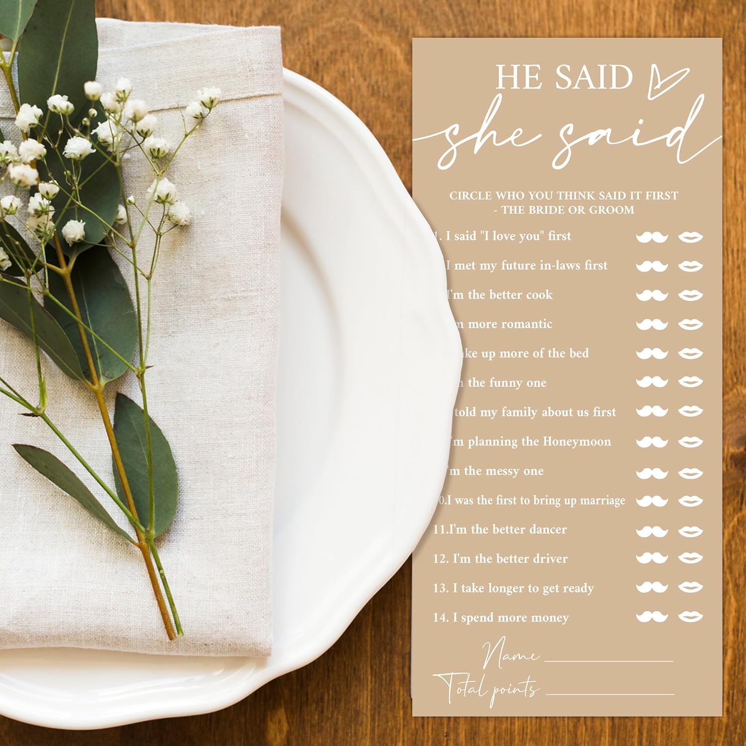 Minimalist Brown Wedding Shower Games Cards, He Said She Said, Bridal Shower Games, Engagement Party Wedding Card For 25 Guests, Bridal Party Supplies 4X9Inch-A30
