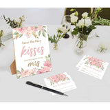How Many Kisses Bridal Shower Games, How Many Kisses For The Soon To Be Mrs, 1 Wooden Sign With 50 Cards, Pink Flowers Guessing Game For Wedding, Bachelorette Party, Engagement Decoration