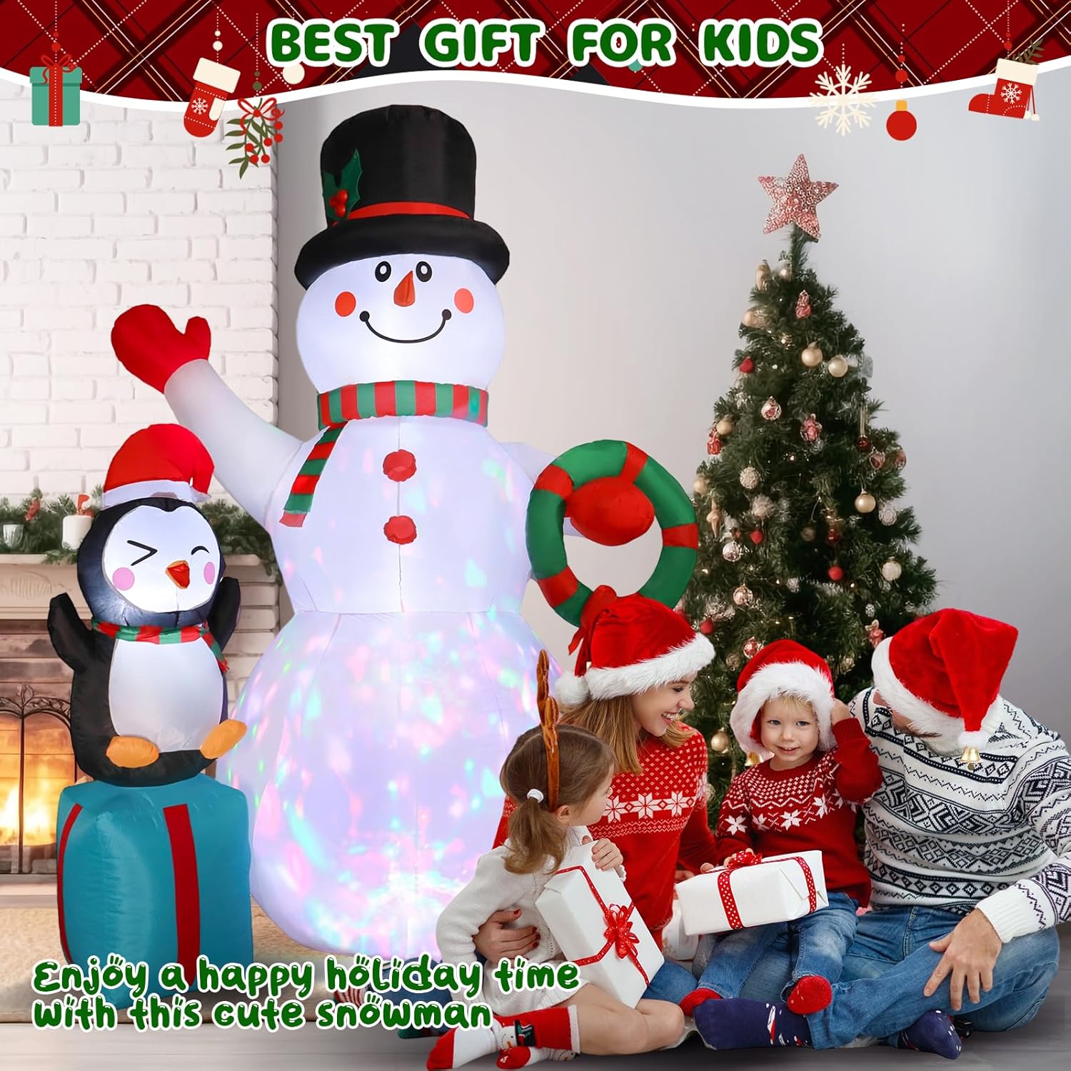 7Ft Christmas Snowman Inflatables Decoration With Led Lights, Blow Up Outdoor Decoration For Christmas Party, Holiday Xm