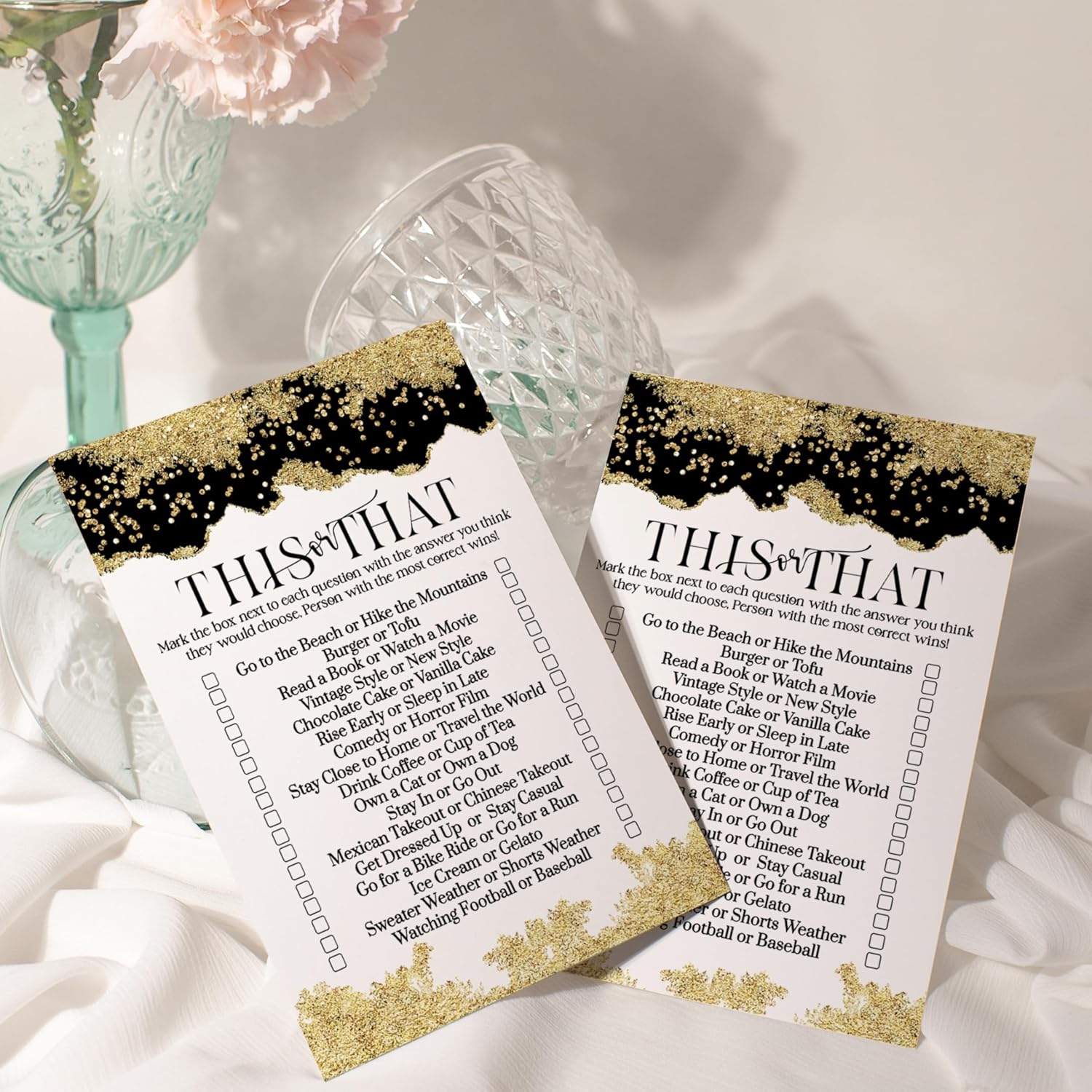 Black And Gold Bridal Shower Game Would She Rather - 25 Card Pack - Fun This Or That Game For Graduation Parties, Rehearsal Dinners & Birthdays - Modern Design