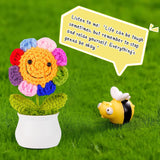 Crochet Sunflower Artificial Flowers, Plush Plant Desk Decor, Emotional Support Gift (Rainbow Sunflower With Bee)