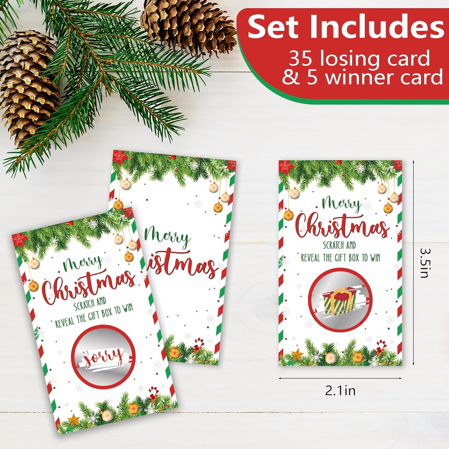 3.5"X2.1" Merry Christmas Scratch Cards - Scratch To Win Game Cards - 40 Christmas Lottery Game - For Xmas Parties,Family Gatherings,Increase The Game Atmosphere Prizes Activity - A01