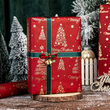 Red Wrapping Paper,Metallic Gold Foil Christmas Trees Design, Festive Gift Wrap For Christmas, Holiday, Party, Celebration (17 Inch X 33 Feet)