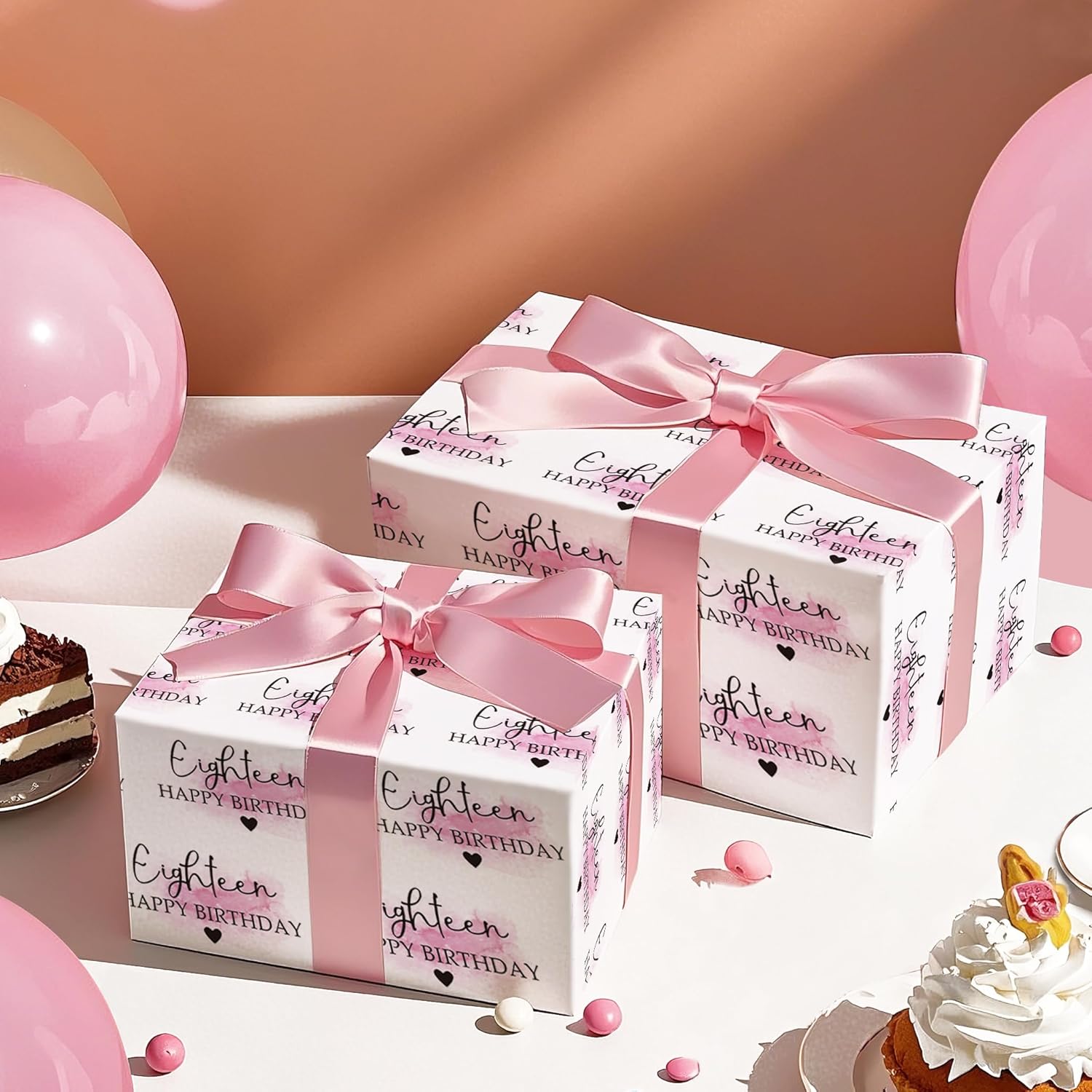 18Th Birthday Wrapping Paper Roll - Mini Roll - 17 Inch X 16.5 Feet - Blusher And Eighteen Happy Birthday Wrapping Paper For Girls Bday, Baby Shower, Party