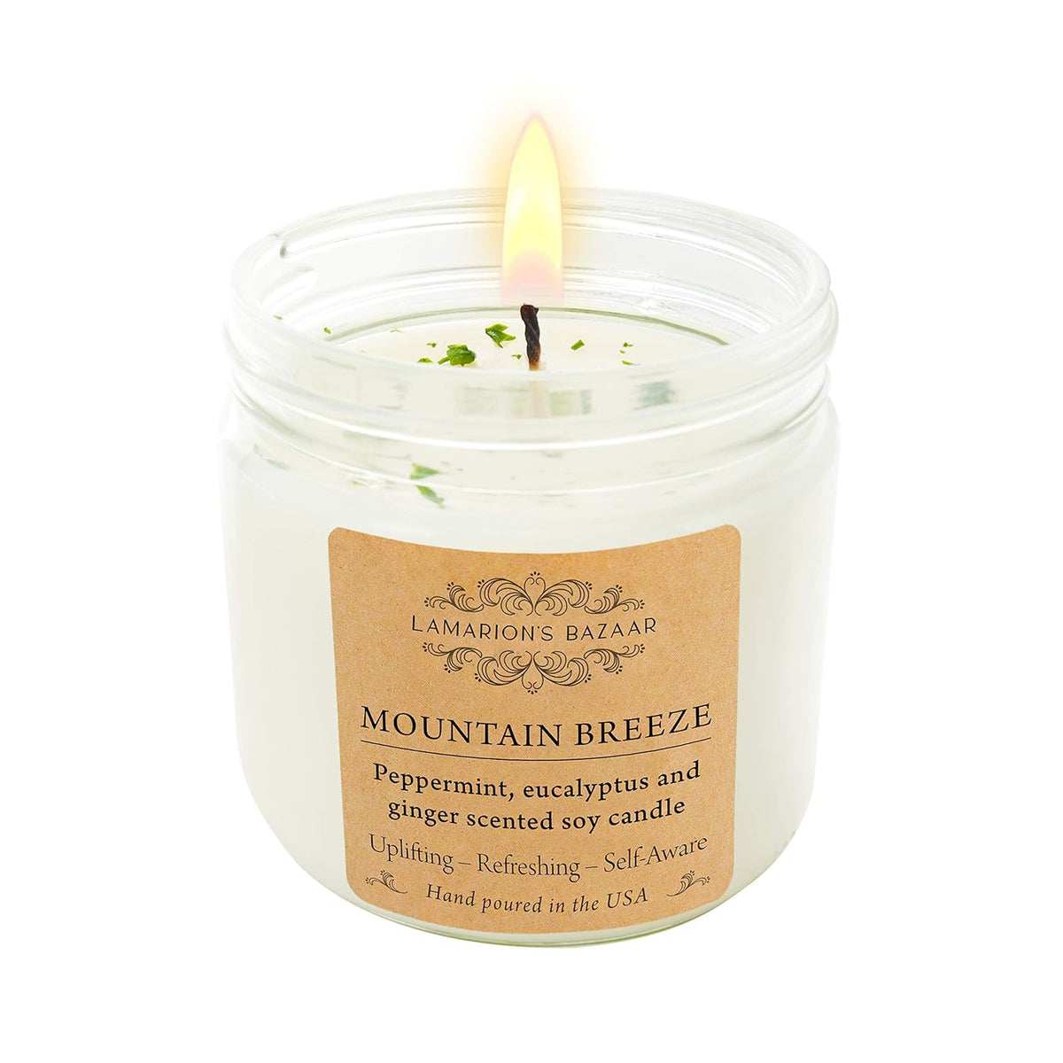 Mountain Breeze - Peppermint, Eucalyptus And Ginger Spice Candle Decorated With Dry Eucalyptus - Large Soy Candle In A Kraft Box