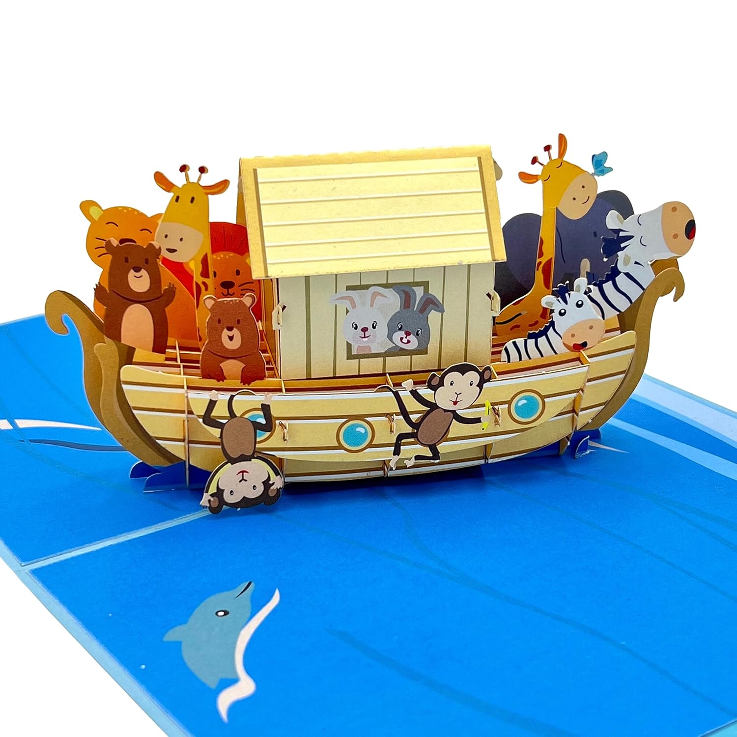 Pop Up Greeting Card Cartoon Animals Boat Adventure Journey Kid’S Gift Birthday Thank You Family Present For Children Fun Celebration