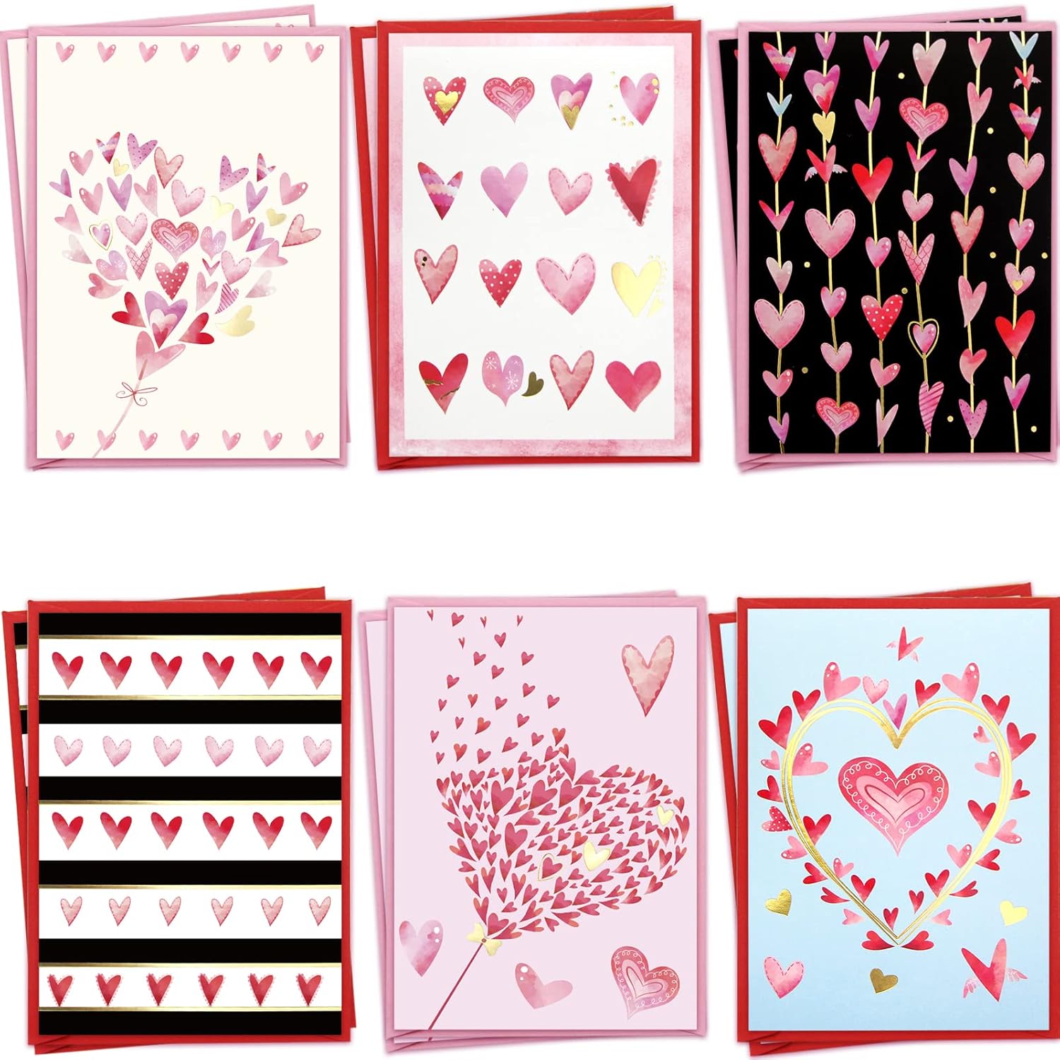 Valentines Cards With Envelopes 12 Heart Cards Blank Inside Gold Foil Embellishment