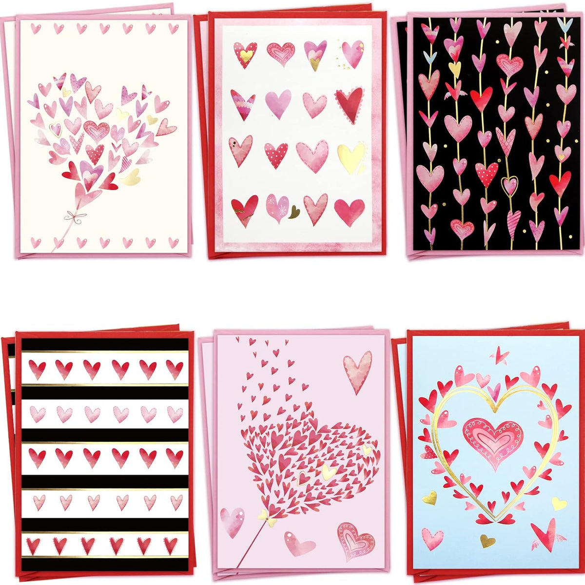 Valentines Cards With Envelopes 12 Heart Cards Blank Inside Gold Foil Embellishment