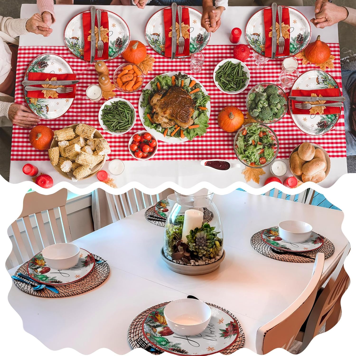 50 Pcs Christmas Oval Paper Plates 11'' Disposable Joy To The World Paper Plates Xmas Balls Tableware Large Christmas Snowflake Decorations For Winter Picnic Tea Party Supplies