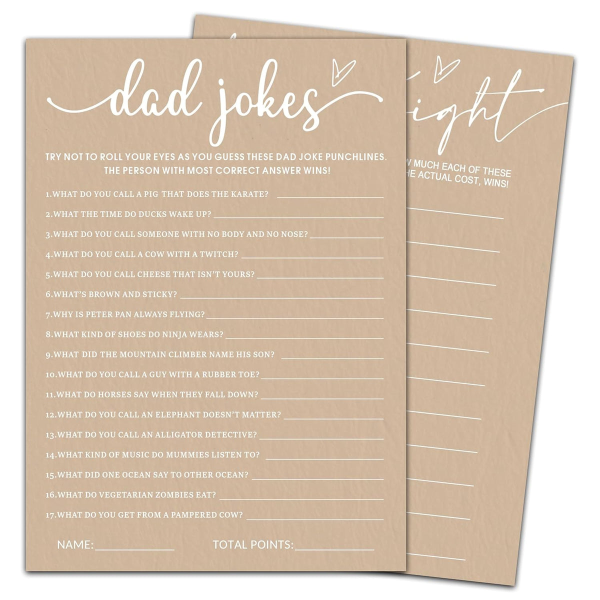 Hilarious Baby Shower Game Cards Ideas, 5" X 7" Double-Sided Baby Shower Games For Girl Or Boy, Brown Minimalism Gender Reveal Party Supplies - E09