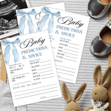 Predictions And Advice Cards, Blue Baby Shower Games For Boy, 25 Gender Neutral Cards, Blue Bow Gender Reveal Games Party Supply Kit, Baby Shower Decorations(5''X7'')-A20