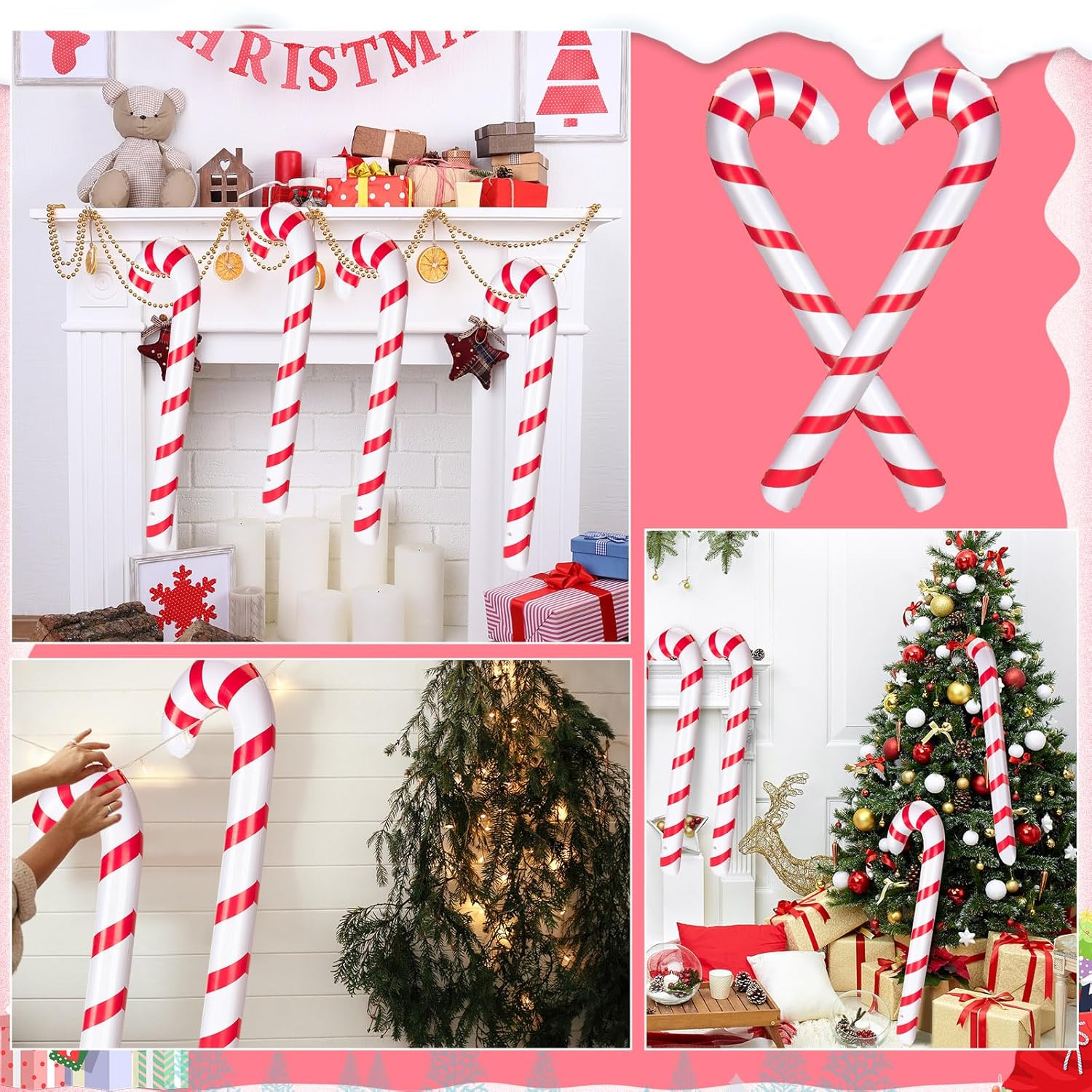 30 Pcs Inflatable Candy Canes For Christmas 35.4" Jumbo Candy Canes Balloons Xmas Tree Hanging Decor For Christmas Indoo