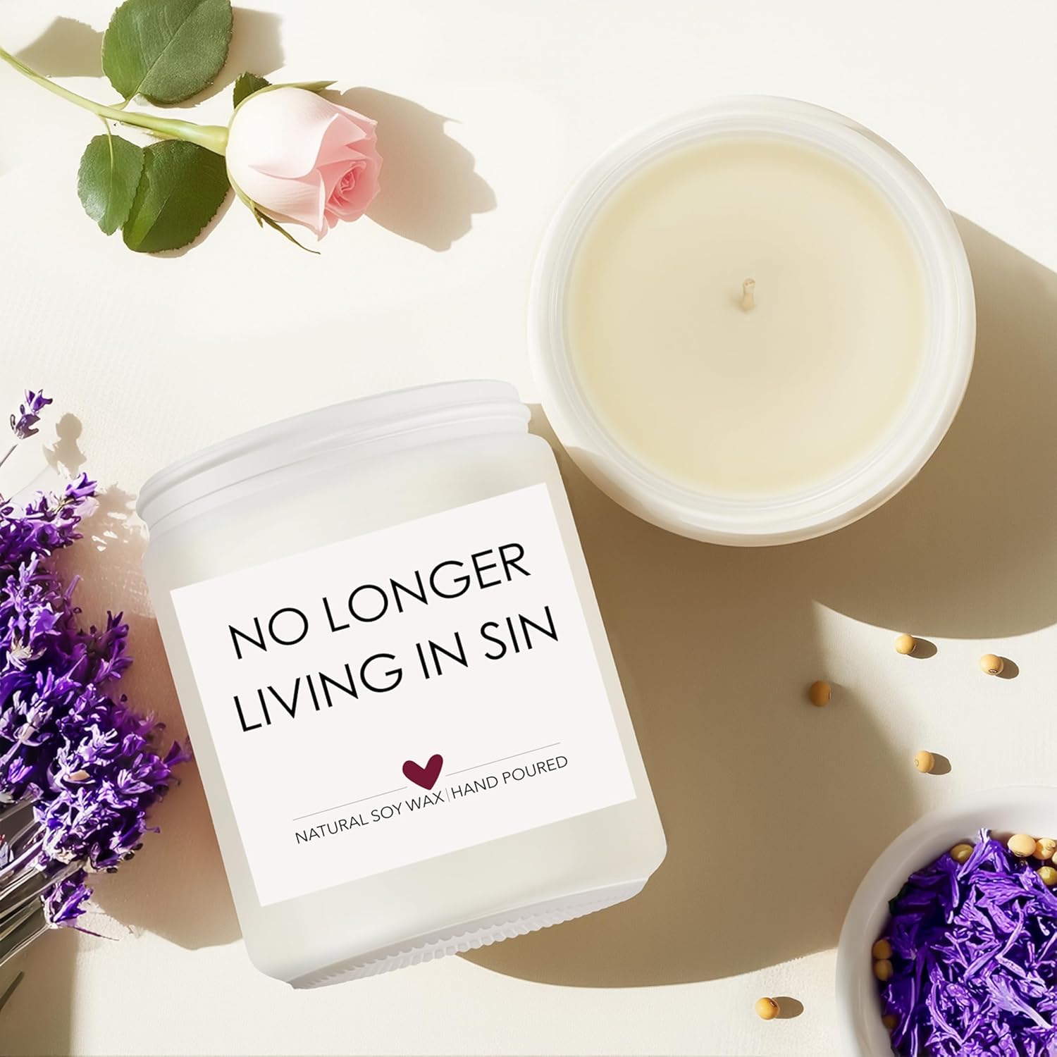Wedding Gifts For Newlyweds, Gift For Bride And Groom, Funny Engagement Gifts For Him And Her, Lavender Scented Candles, No Longer Living In Sin