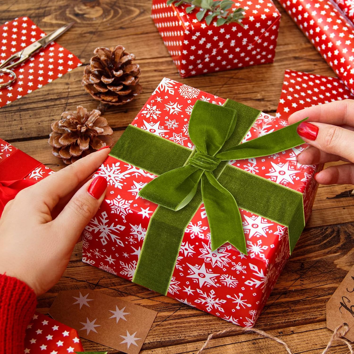 1 Inch, 30 Yard Christmas Olive Green Velvet Ribbon Wide Vintage Velvet Ribbons For Christmas Tree Ornaments Flower Bouquets Baby Shower Wedding Wreath Bow Making Diy Craft Choker