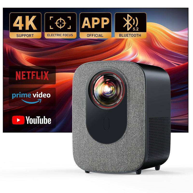 4K Netflix Projector, 800 ANSI, WiFi, Bluetooth, 1080P, 4P Keystone, Portable