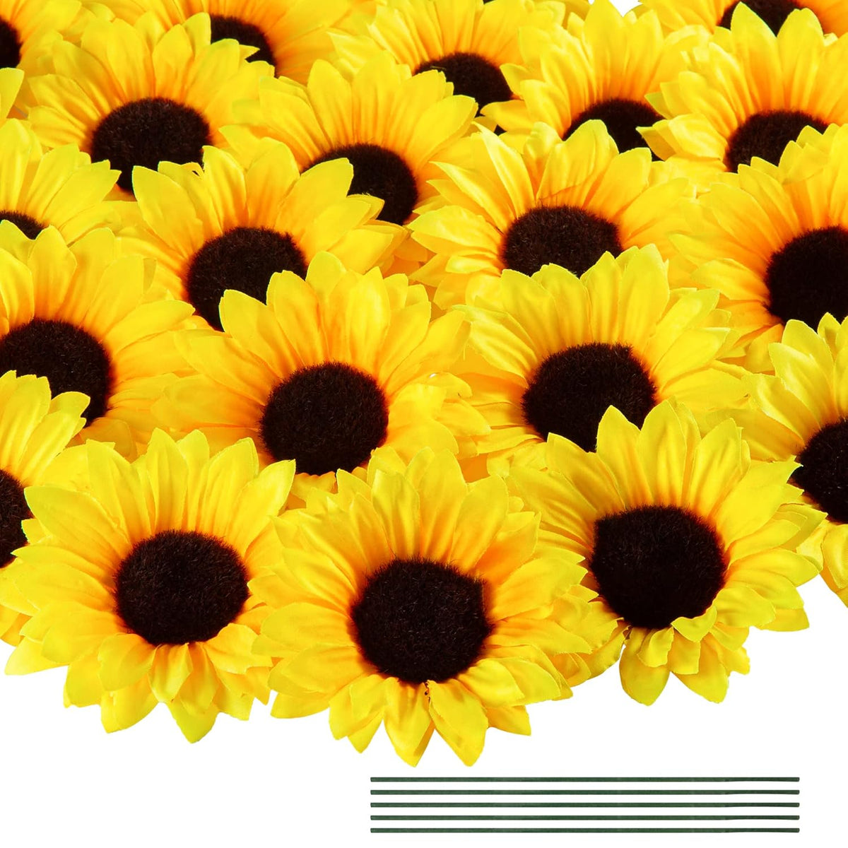 40Pcs Fake Sunflower Heads With Stems, 4" Sunflower Artificial Silk Flower Heads For Party Baby Shower Wedding Making Handicrafts Home Decor(Yellow)