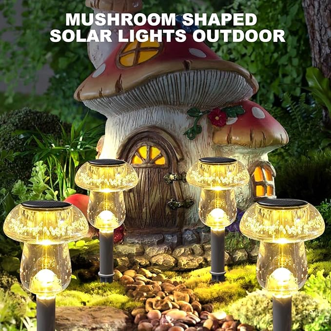 8 Pack Solar Mushroom Lights Waterproof Warm White Garden Pathway Yard Decor