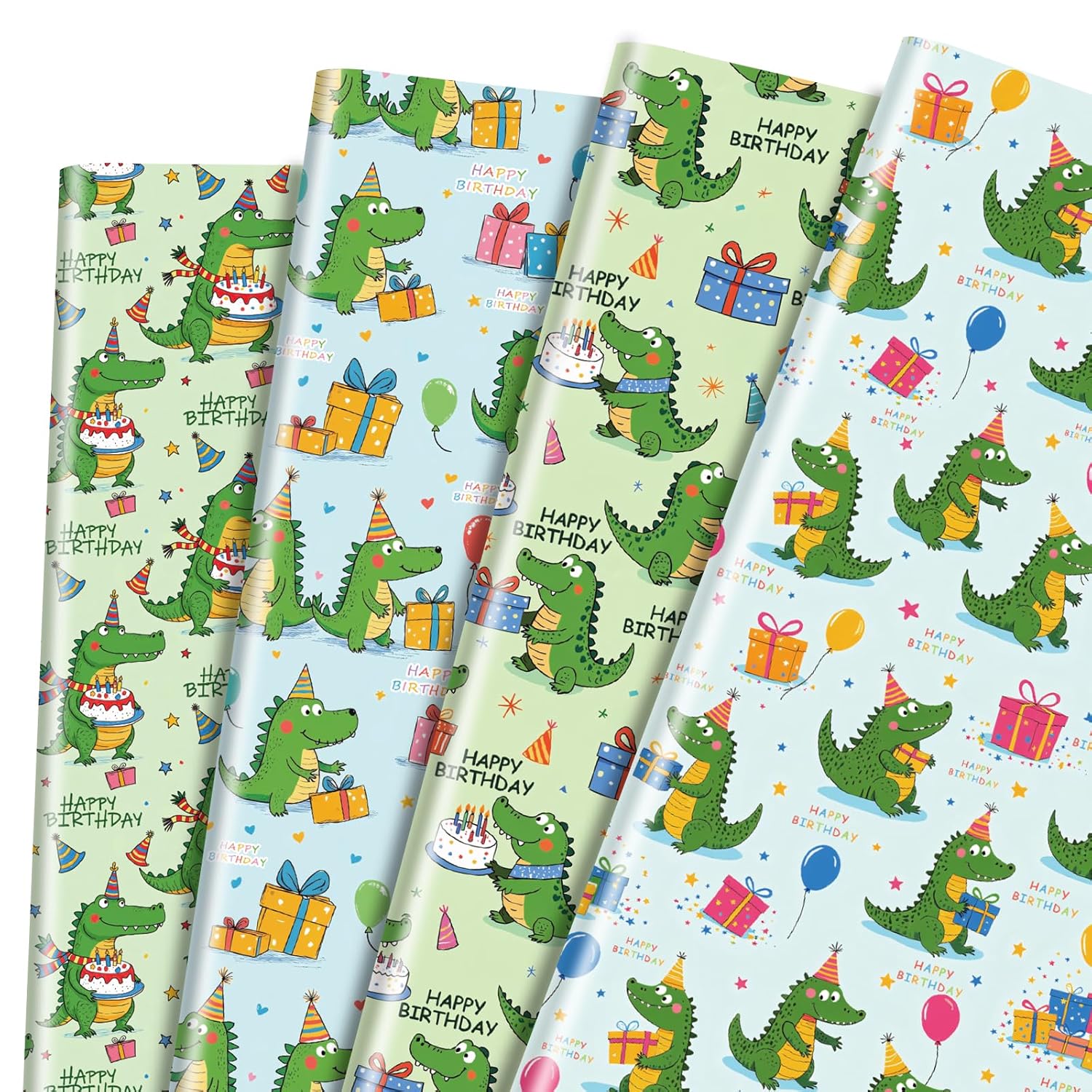 Alligator Birthday Wrapping Paper 12 Sheets Happy Birthday Themed Gift Wrap With Cartoon Crocodile & Gift Box Designs,20"×28"