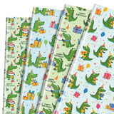 Alligator Birthday Wrapping Paper 12 Sheets Happy Birthday Themed Gift Wrap With Cartoon Crocodile & Gift Box Designs,20"×28"