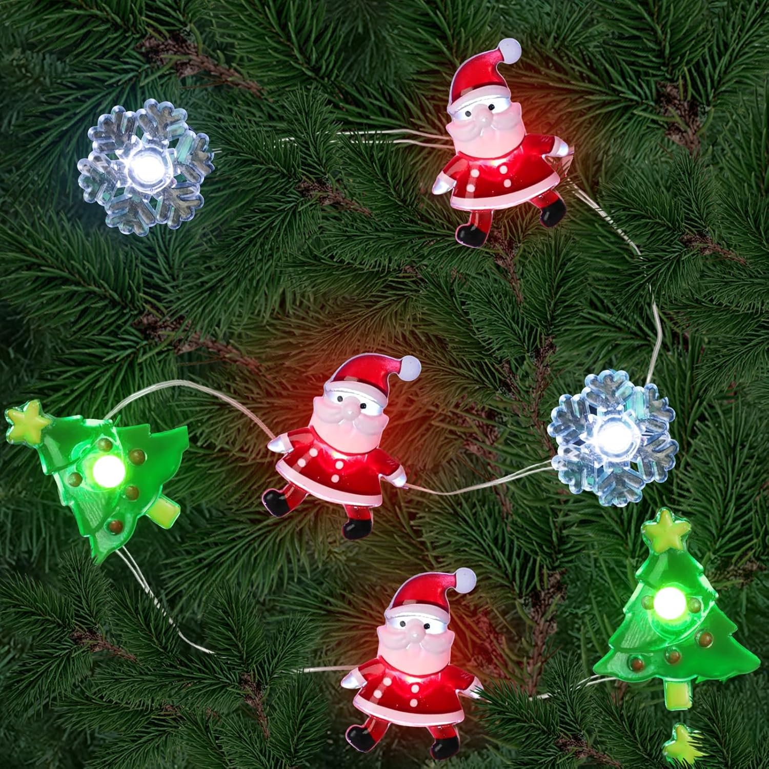 Christmas Lights Santa Snowflake Christmas Tree String Lights, 30 Leds 10Ft Battery Powered, Christmas Decorations Xmas