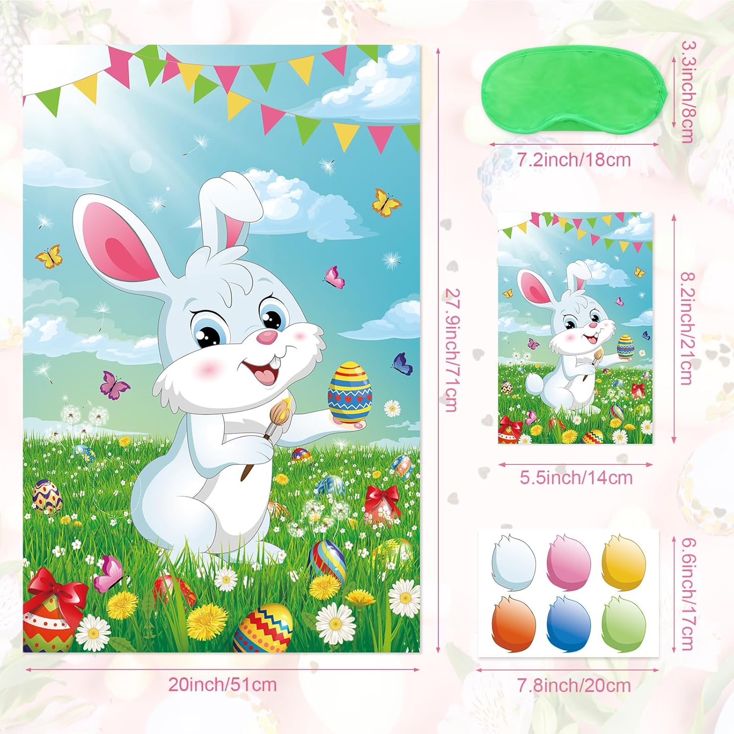 Pin The Tail On The Bunny Game With 36 Pcs Tails, Large Easter Bunny Party Games Poster For Kids Easter Party Supplies, Carnival Birthday Party Decoration