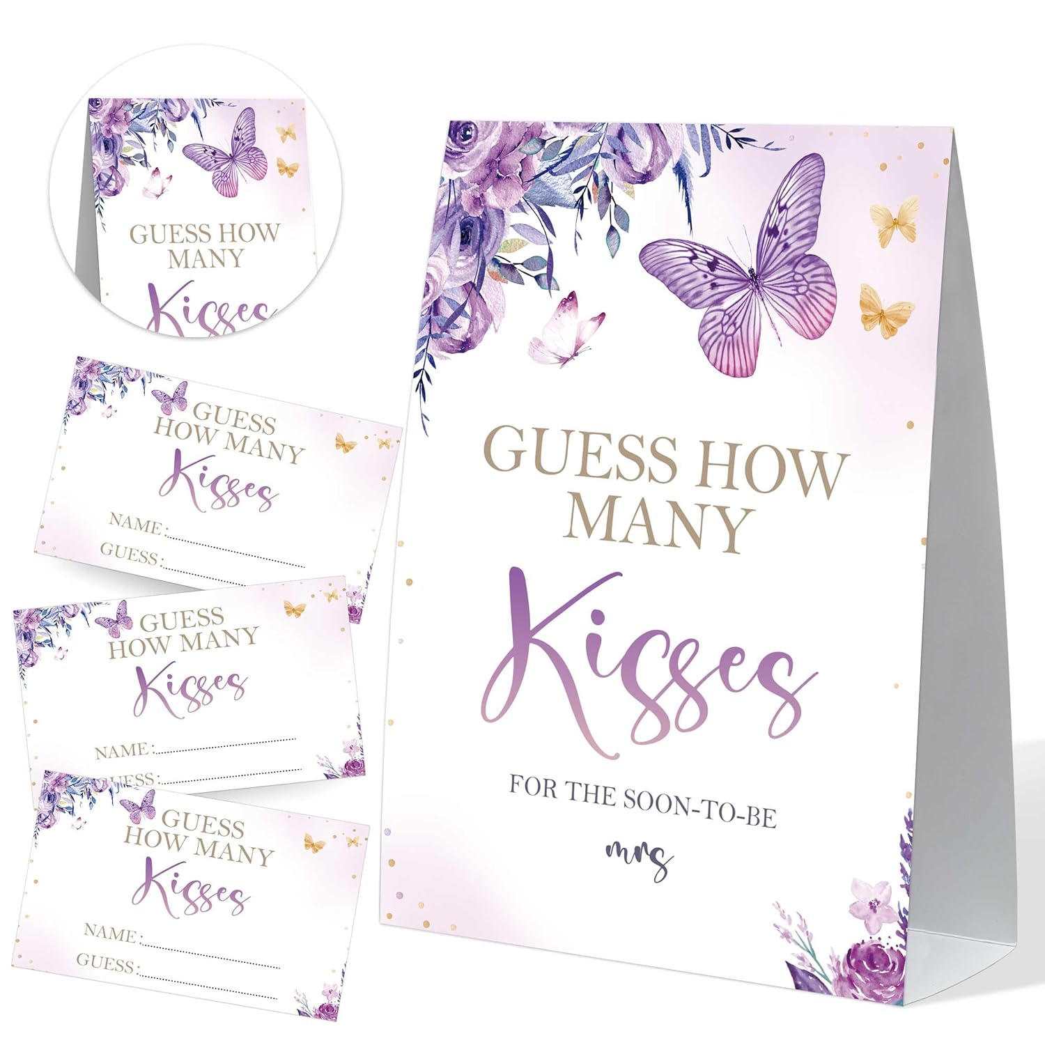 How Many Kisses Bridal Shower Game, Butterfly Bridal Shower Sign And 50 Cards, Bridal Games For Showers, Engagement Party Games, Wedding Shower Decor, Bridal Shower Gifts For Couples,1