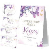 How Many Kisses Bridal Shower Game, Butterfly Bridal Shower Sign And 50 Cards, Bridal Games For Showers, Engagement Party Games, Wedding Shower Decor, Bridal Shower Gifts For Couples,1