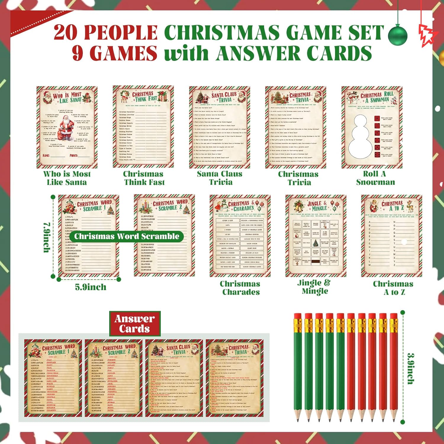 154 Pcs Christmas Games Set Fun Xmas Families Trivia Games Cards Inflatable Reindeer Antler Dice Ring Toss Pencils For Stocking Stuffers Gifts Holiday Birthday Party Activities Favors(Rustic)