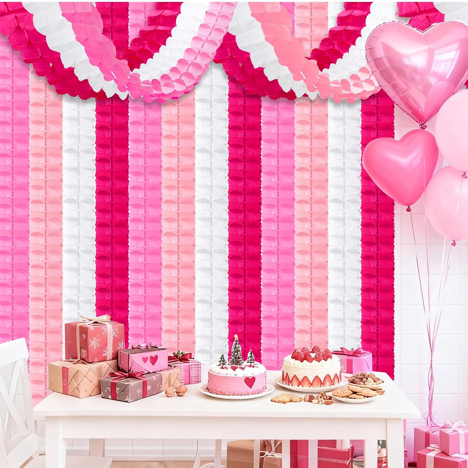 Valentines Day Garland, 12 Pack Valentines Streamers, 9.84Ft Four-Leaf Clover Hanging Banner For Valentine'S Day Wedding Baby Shower Birthday Party Decorations (Pink, White, Rose Red)