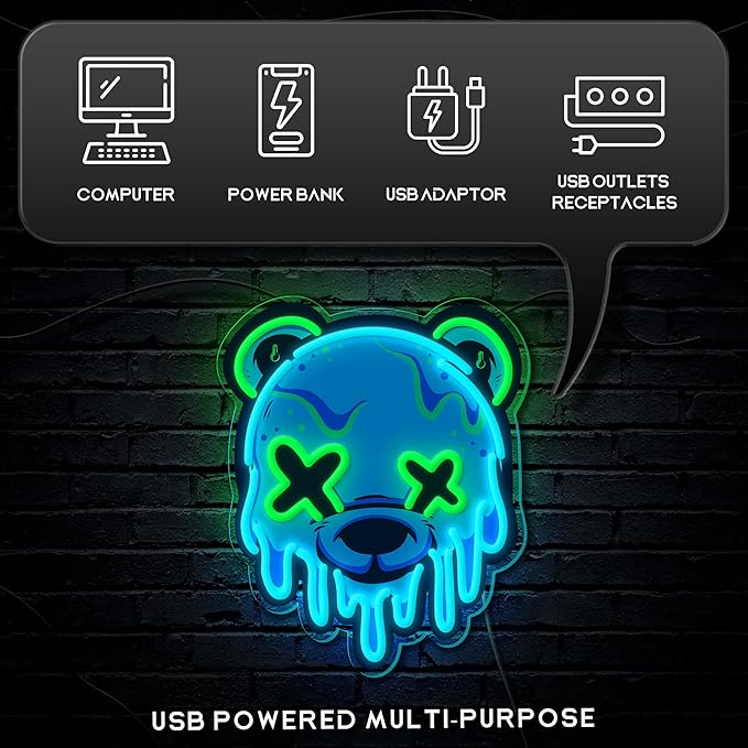 Ice Bear Neon Sign USB Dimmable LED Wall Light for Bedroom Bar Man Cave Decor