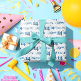 14Th Birthday Wrapping Paper Roll - Blue Happy 14Th Birthday With Heart Gift Wrap For For Age14 Teens, Kids, Boys - Mini Roll - 17 Inches X 16.4 Feet (23.2 Sq.Ft.)
