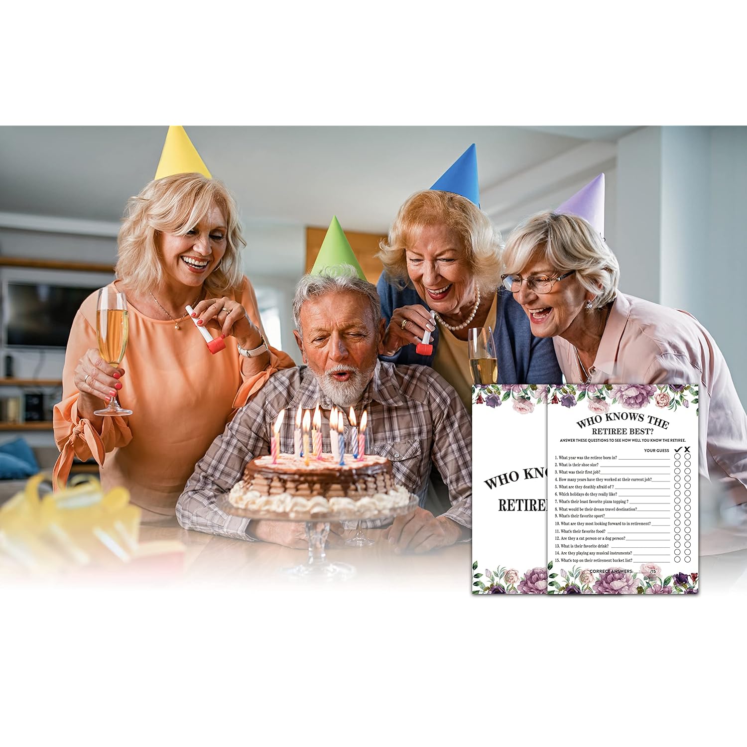 Retirement Party Games, Who Knows The Retiree Best Co-Worker Retirement Party Game Card, Purple Floral Retirement Party Ideas Activities Supplies Decorations(30 Game Cards) - B01