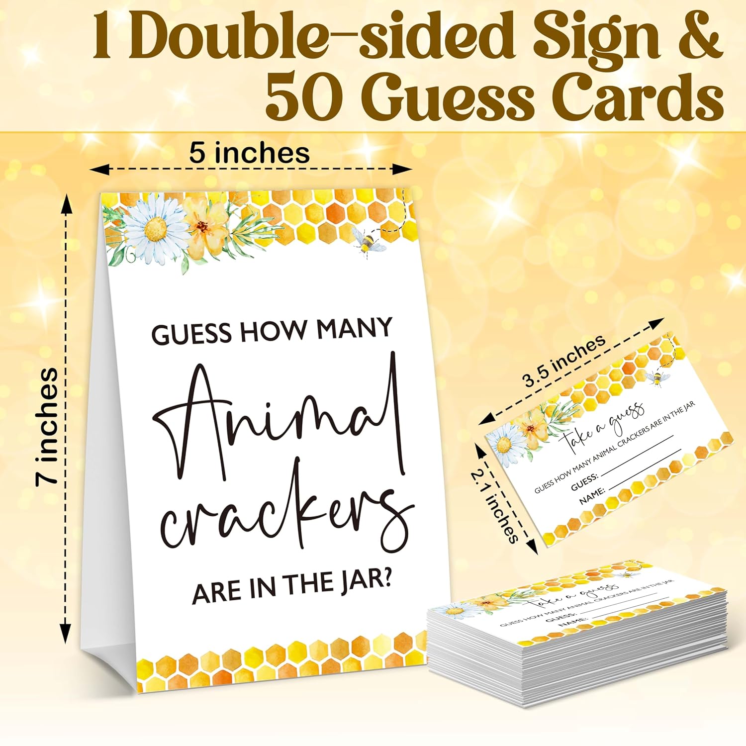 Honey Bee Baby Shower Games, Summer Daisy Floral Guess How Many Animal Crackers Games, Bumble Bee Gender Reveal Party Decorations And Supplies, 1 Sign & 50 Cards-A11