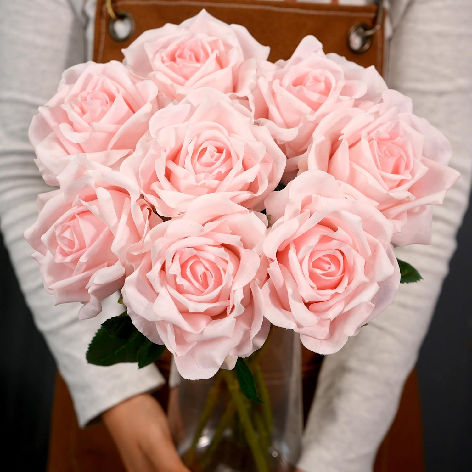 6 Pcs Silk Real Touch Latex Roses, Artificial Single Stem Big Bloom Faux Roses For Home Party Office Wedding Indoor Decor, Floral Arrangements, Table Centerpieces