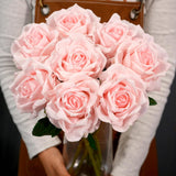 6 Pcs Silk Real Touch Latex Roses, Artificial Single Stem Big Bloom Faux Roses For Home Party Office Wedding Indoor Decor, Floral Arrangements, Table Centerpieces