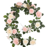 5Ft Artificial Rose Flower Garland - Blush Pink Fake Floral Vine With Rose Leaves, Runner Rustic Flower Garland For Wedding Arch Backdrop, Table Runner Centerpieces, Party Home Mantel Decor